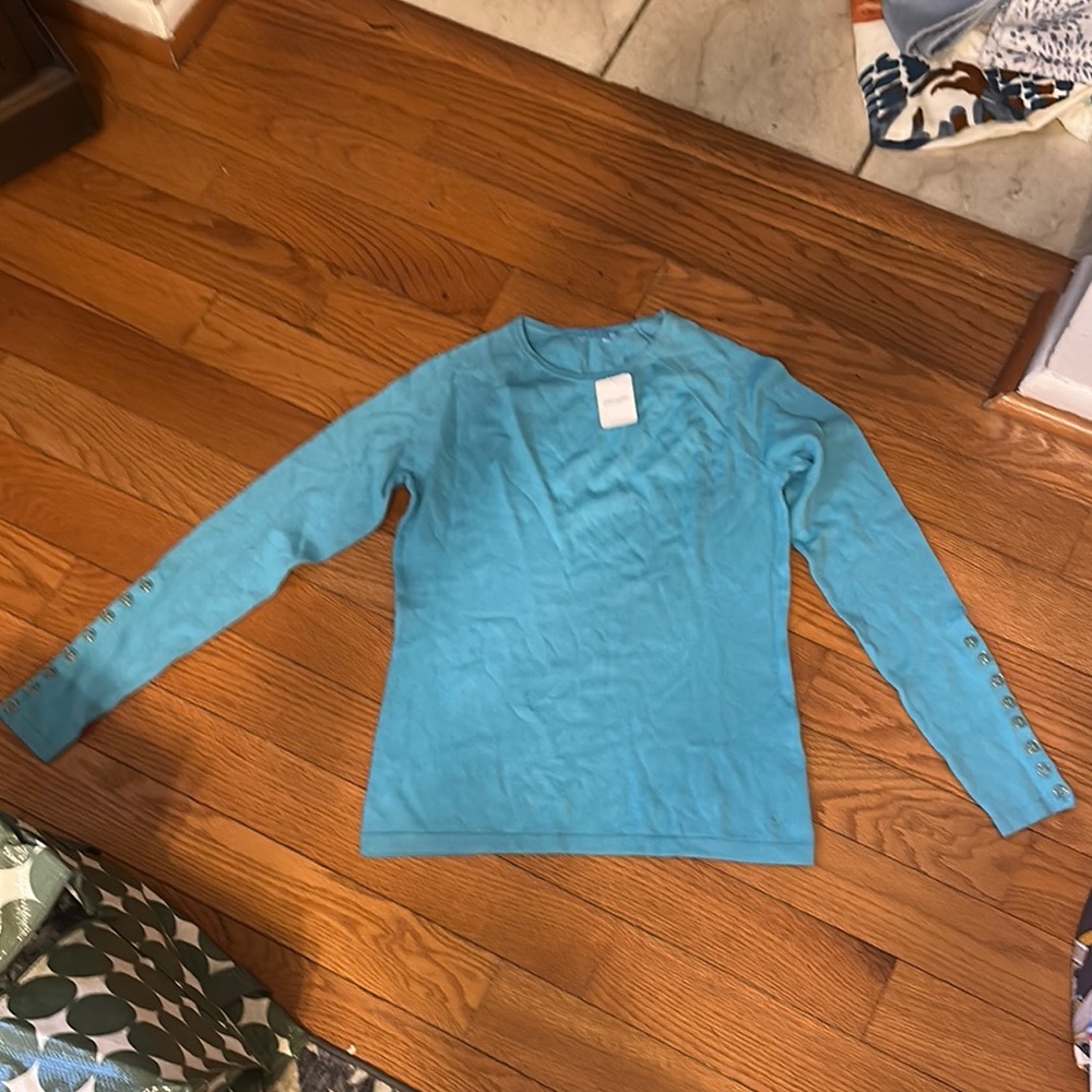Teal Long Sleeve Light Sweater with Button Accentsl